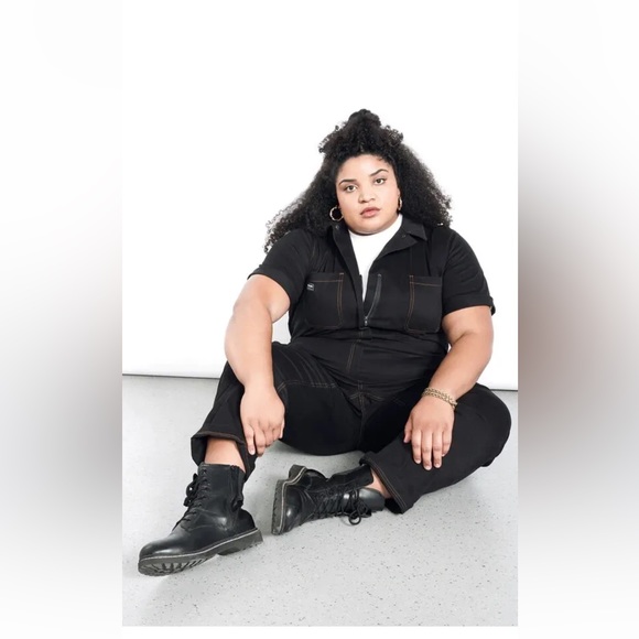 NWT Wildfang Essential Short Sleeve coverall XS Black Yellow Stitches $168 - Picture 8 of 9